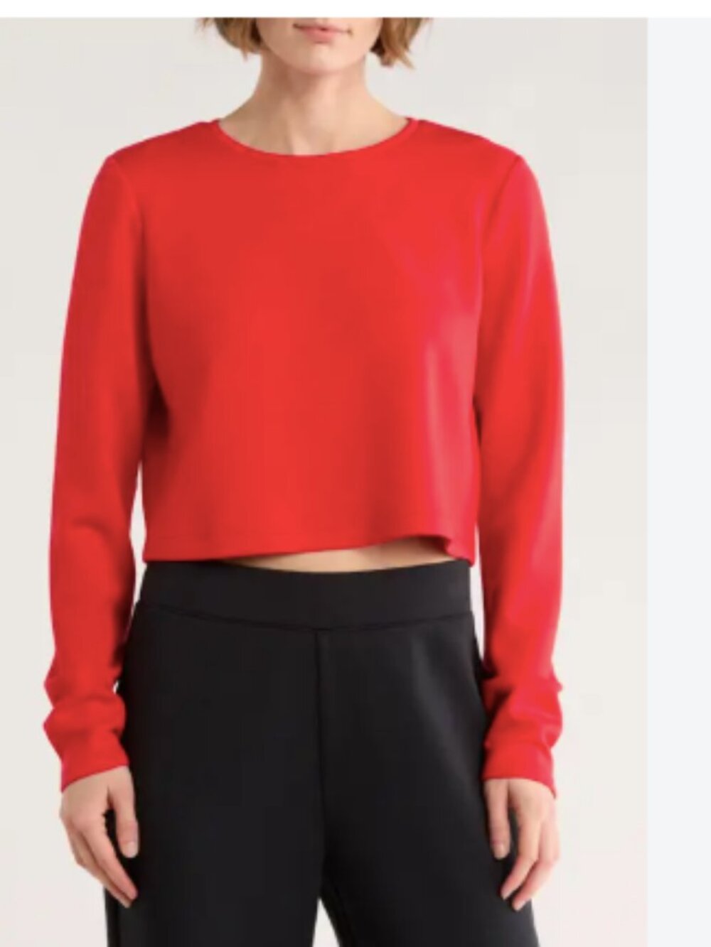 Spanx Air Essentials Cropped Crewneck Long Sleeve Tee Shirt Top Modal Red XL